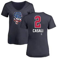 Curt Casali San Francisco Giants Women's Navy Name and Number Banner Wave V-Neck T-Shirt -
