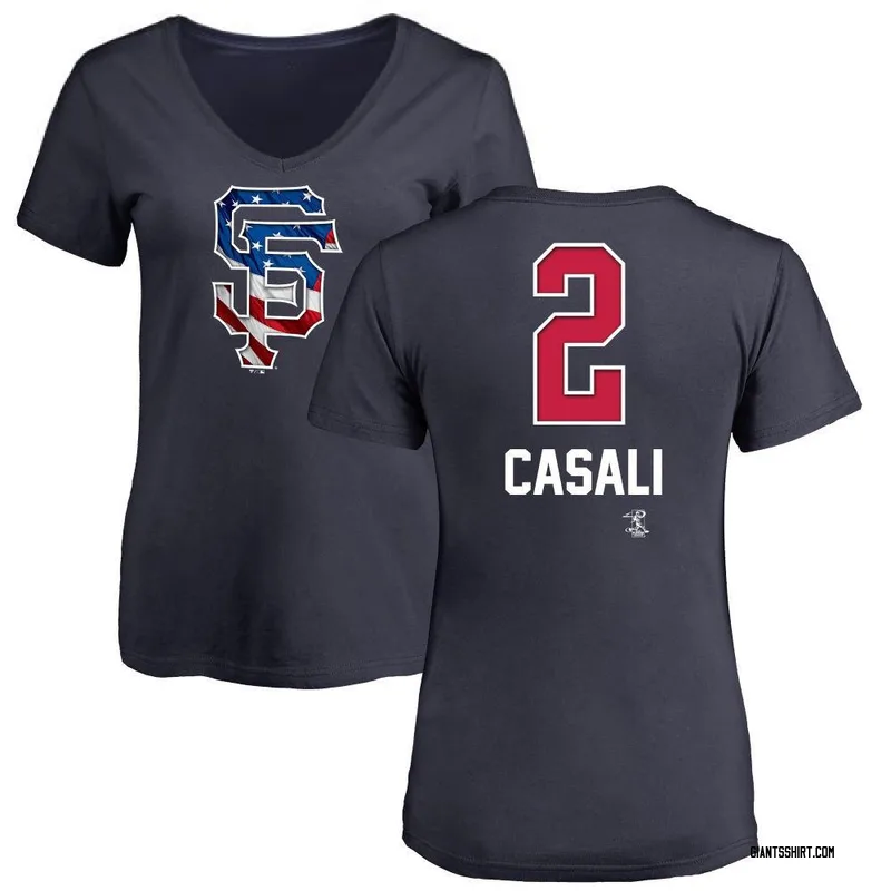 Curt Casali San Francisco Giants Women's Navy Name and Number Banner Wave V-Neck T-Shirt -